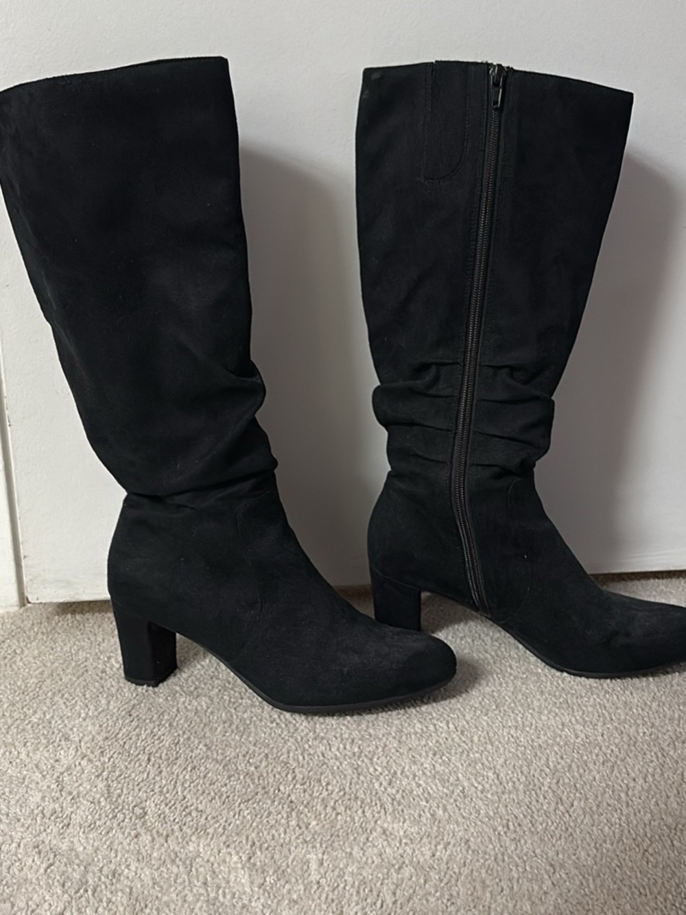 Life Stride Black Slouchy Below Knee Block Heel Boots